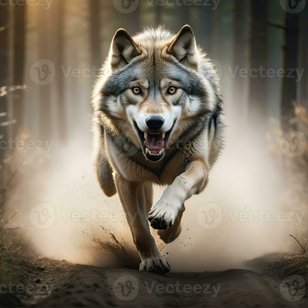 AI generated wolf's attack, Realistic images of wild animal attacks photo