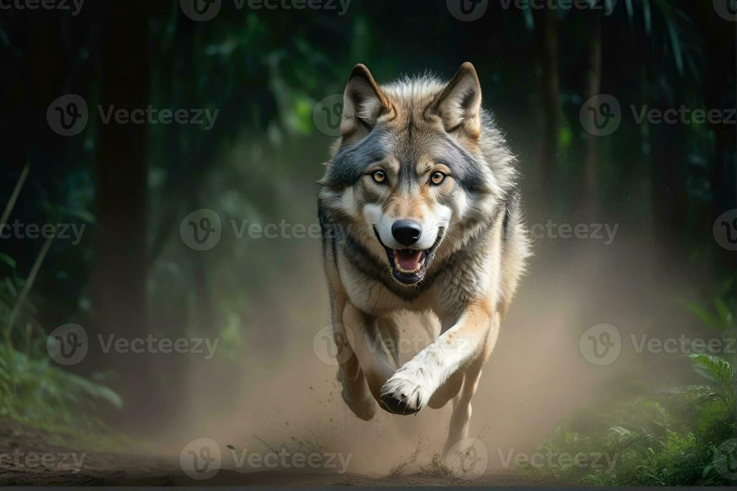 AI generated wolf's attack, Realistic images of wild animal attacks photo