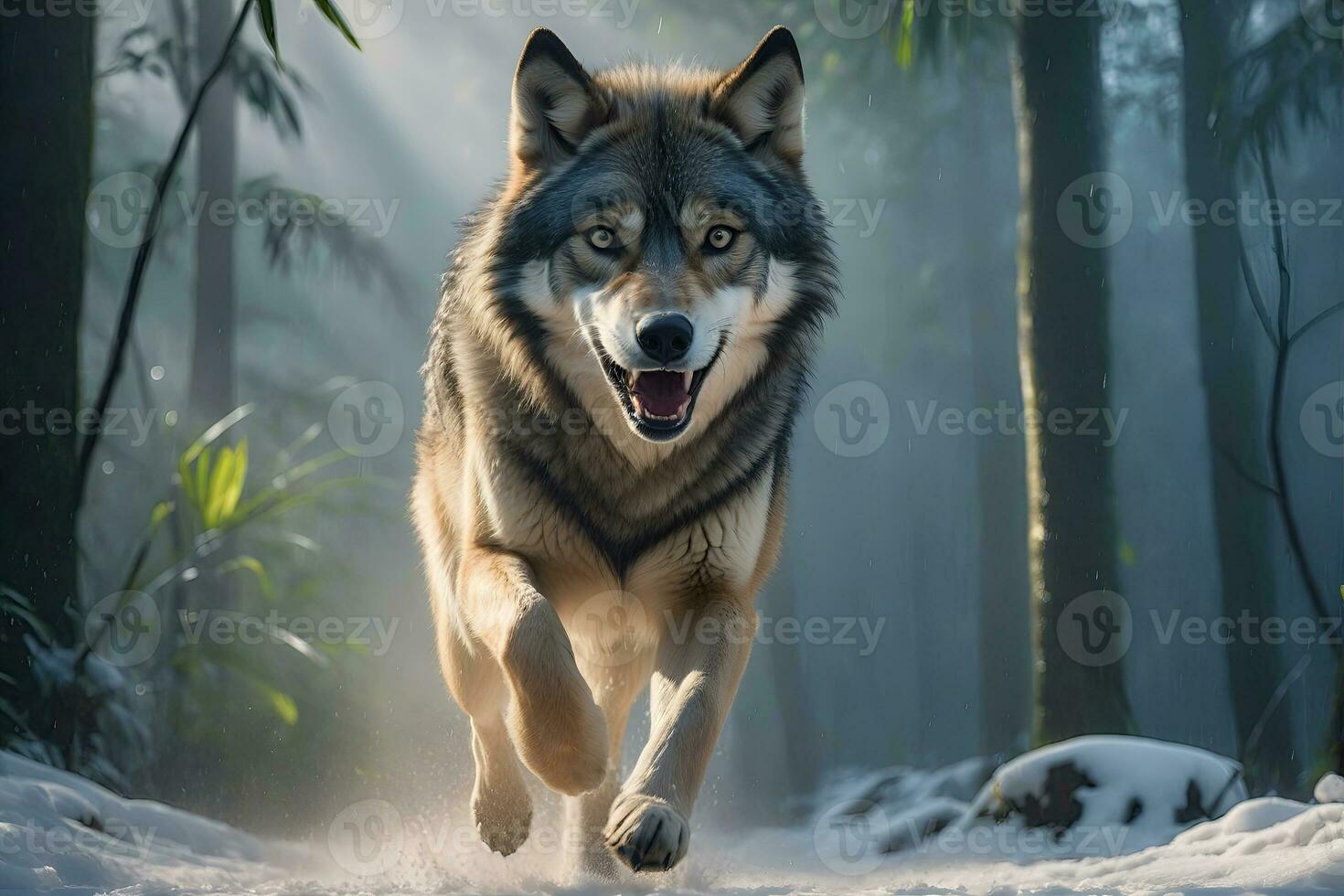 AI generated wolf's attack, Realistic images of wild animal attacks photo