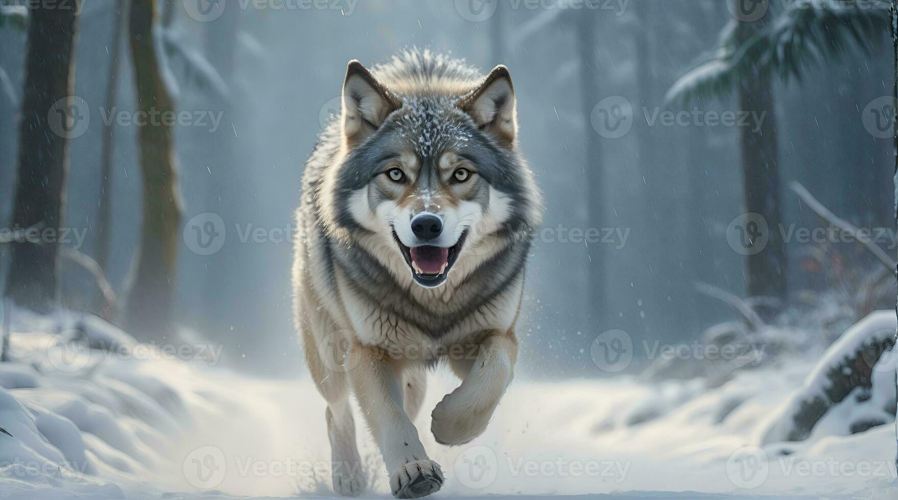 AI generated wolf's attack, Realistic images of wild animal attacks photo