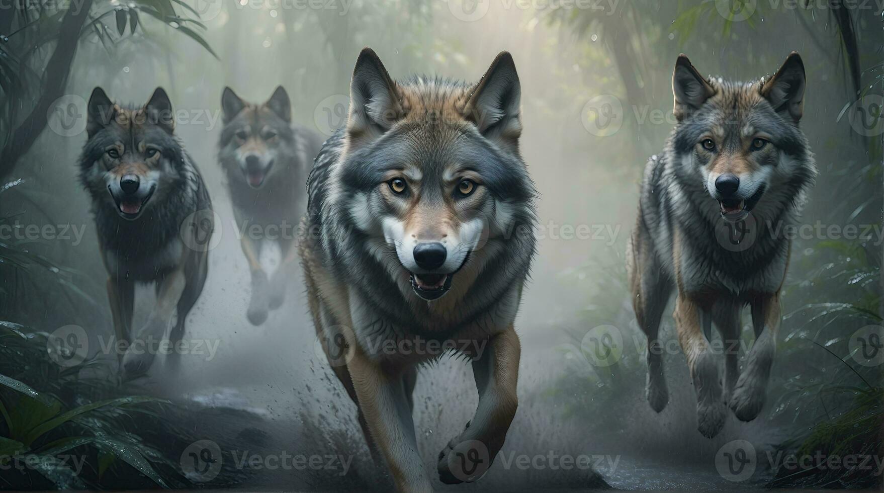 AI generated wolf's attack, Realistic images of wild animal attacks photo