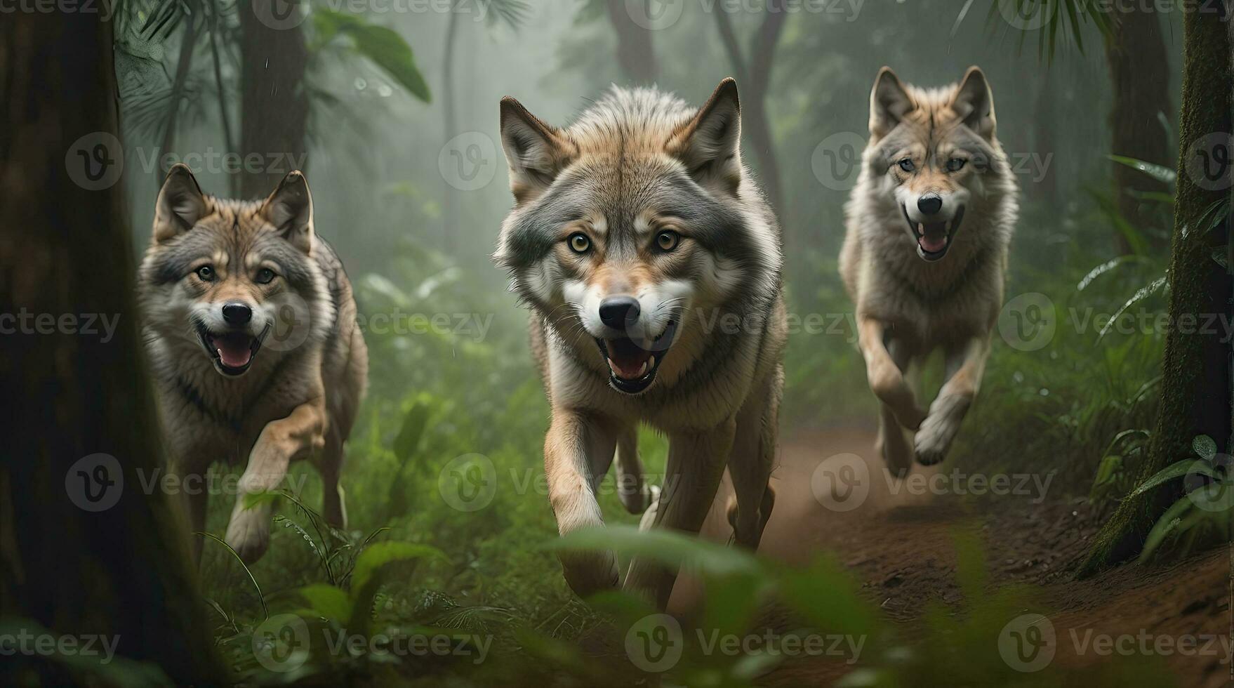 AI generated wolf's attack, Realistic images of wild animal attacks photo