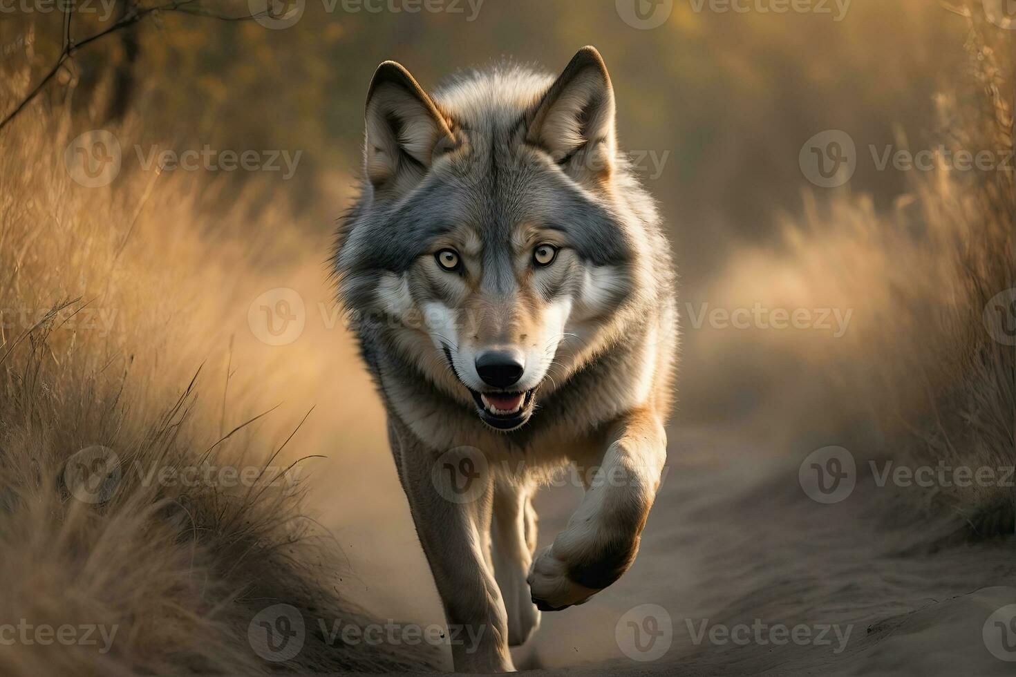 AI generated wolf's attack, Realistic images of wild animal attacks photo