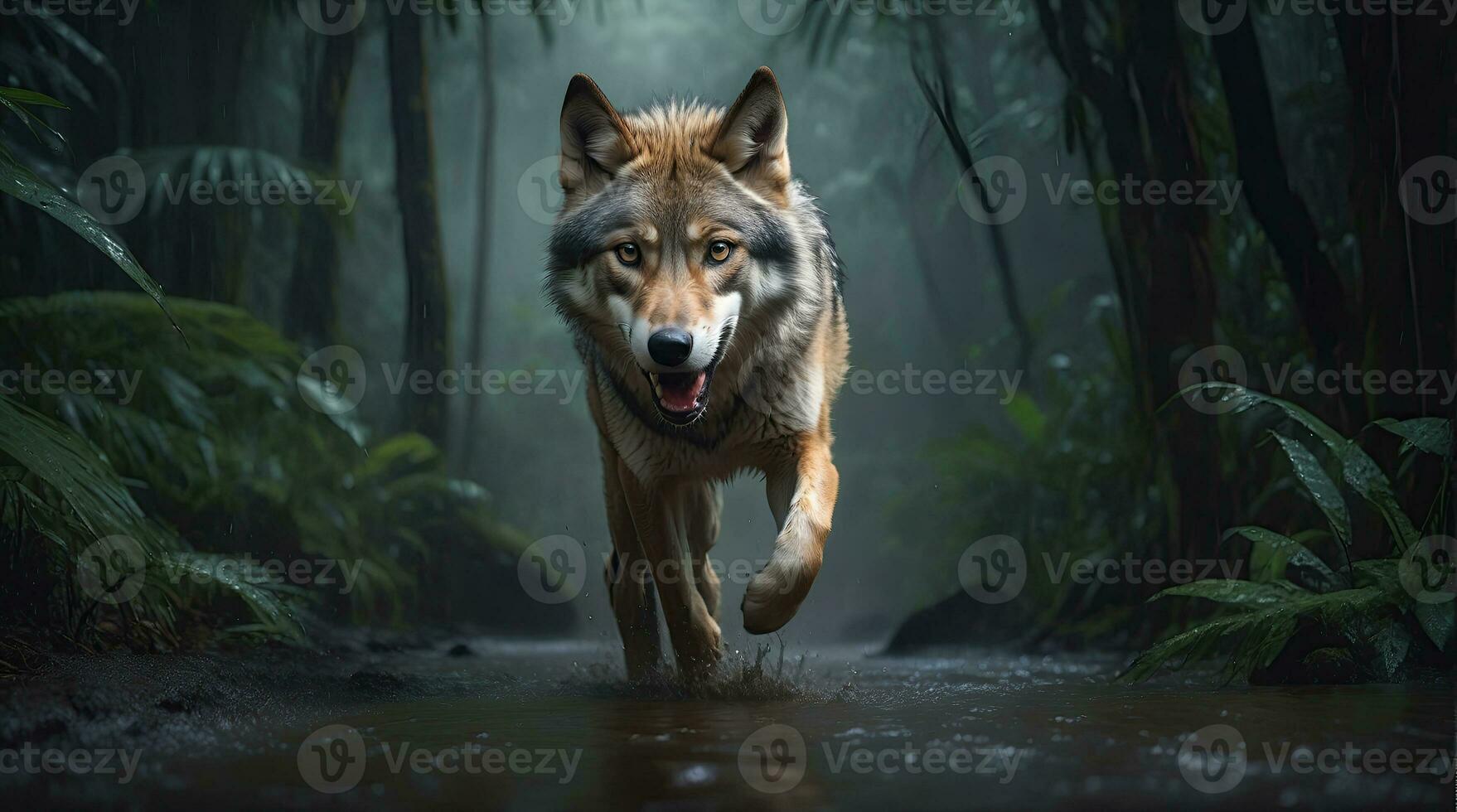 AI generated wolf's attack, Realistic images of wild animal attacks photo