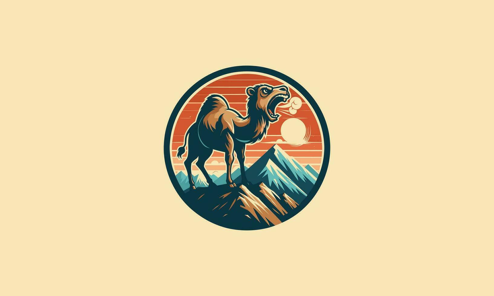 camel angry on mountain vector logo design