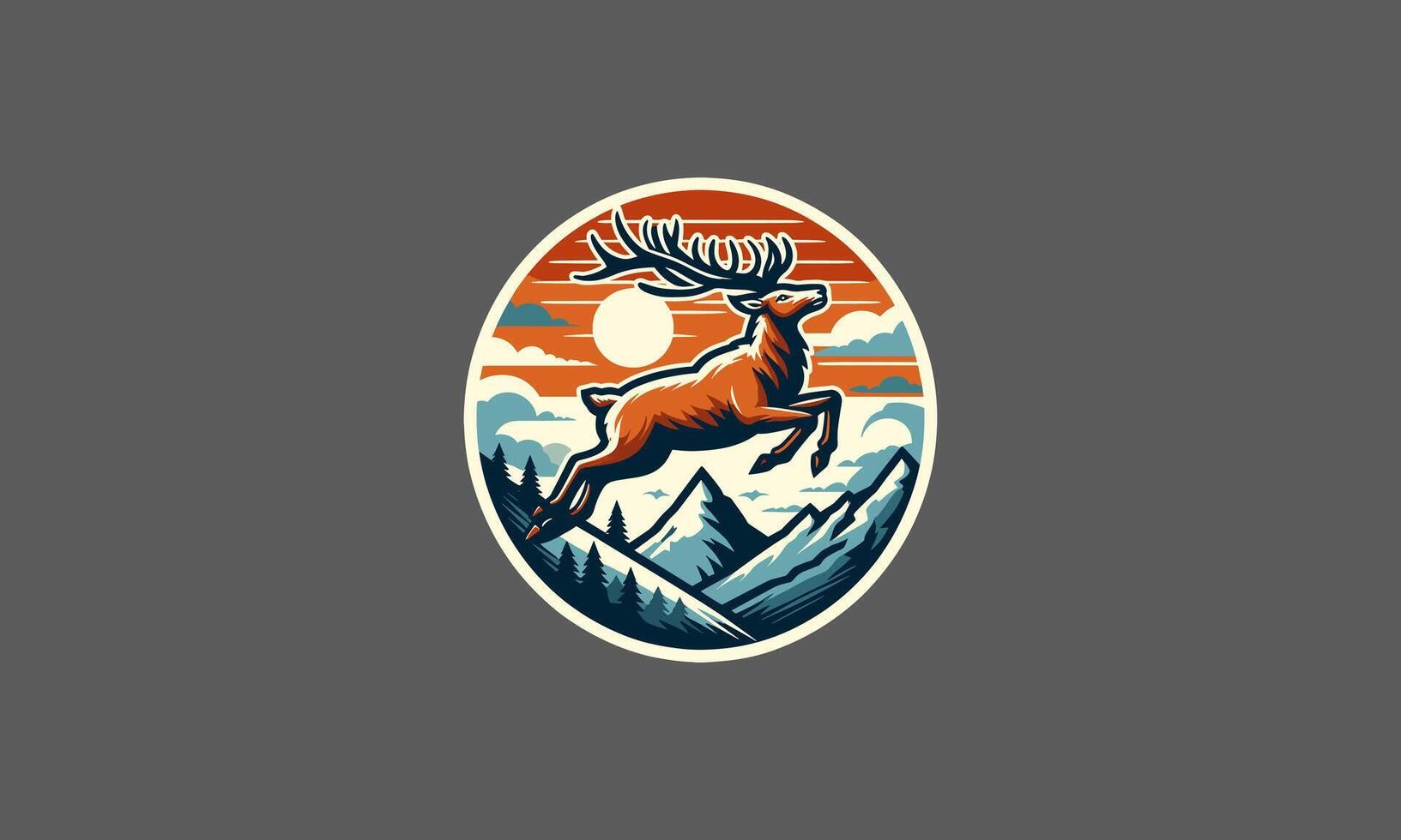 deer jump on mountain vector artwork design