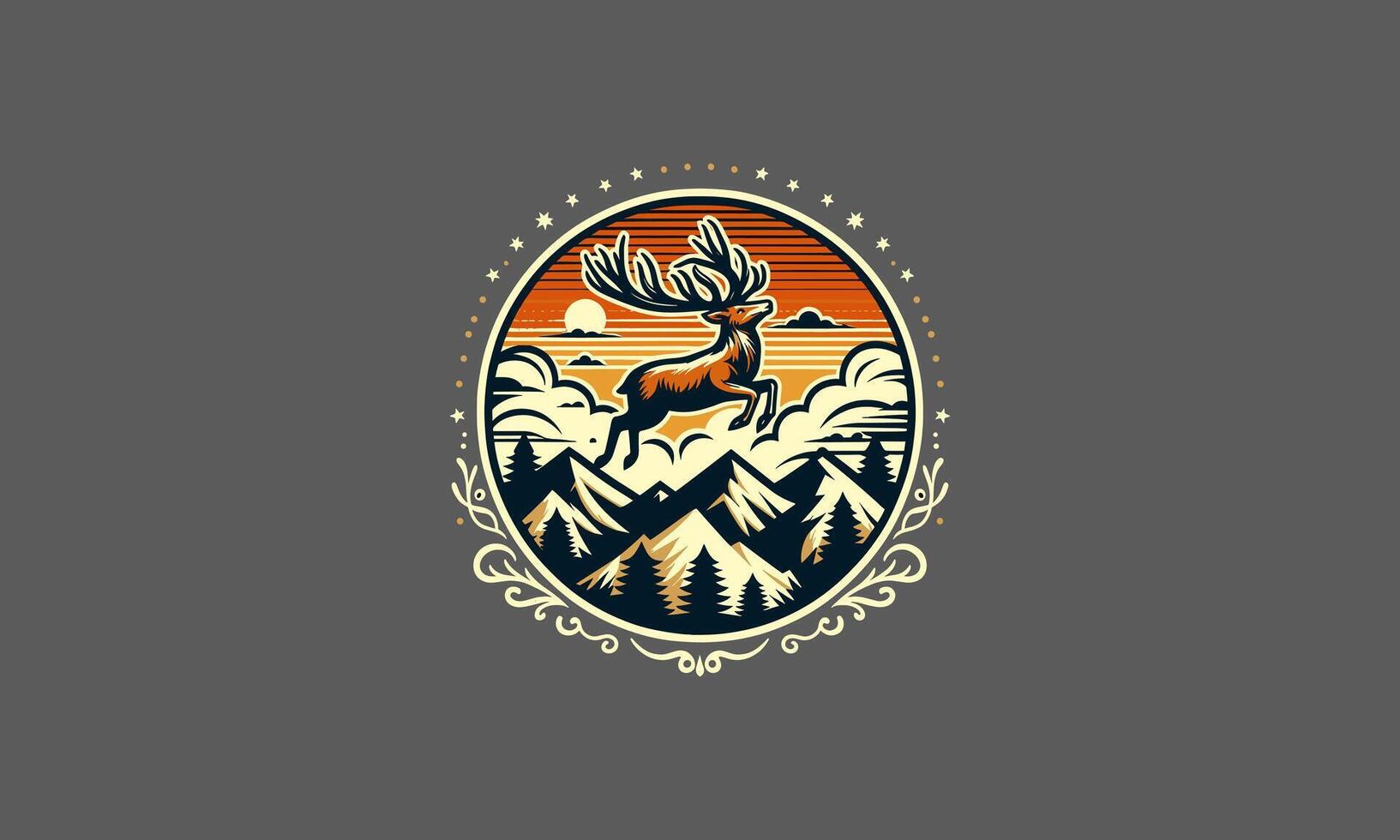 deer jump on mountain vector artwork design