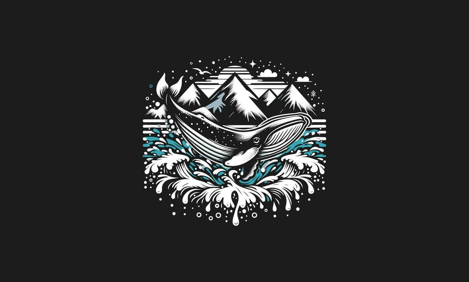 whale and mountain and sea vector illustration artwork design