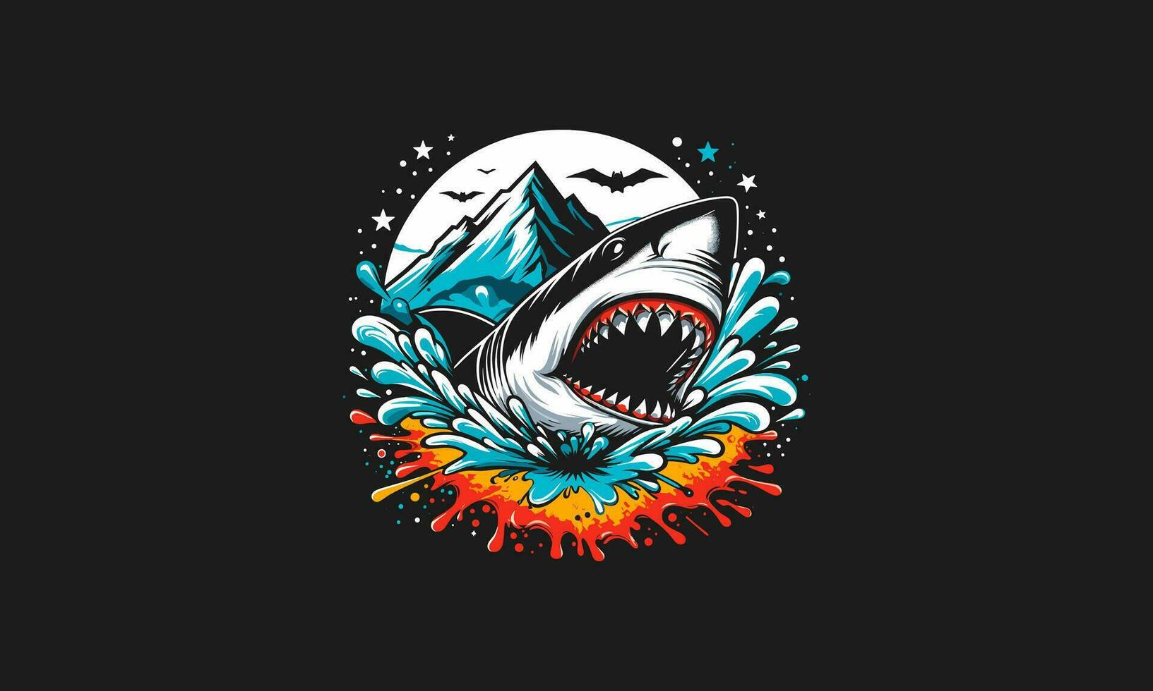 shark angry on mountain and sea vector artwork design