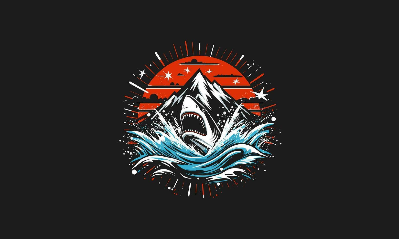 tiburón enojado en montaña y mar vector obra de arte diseño