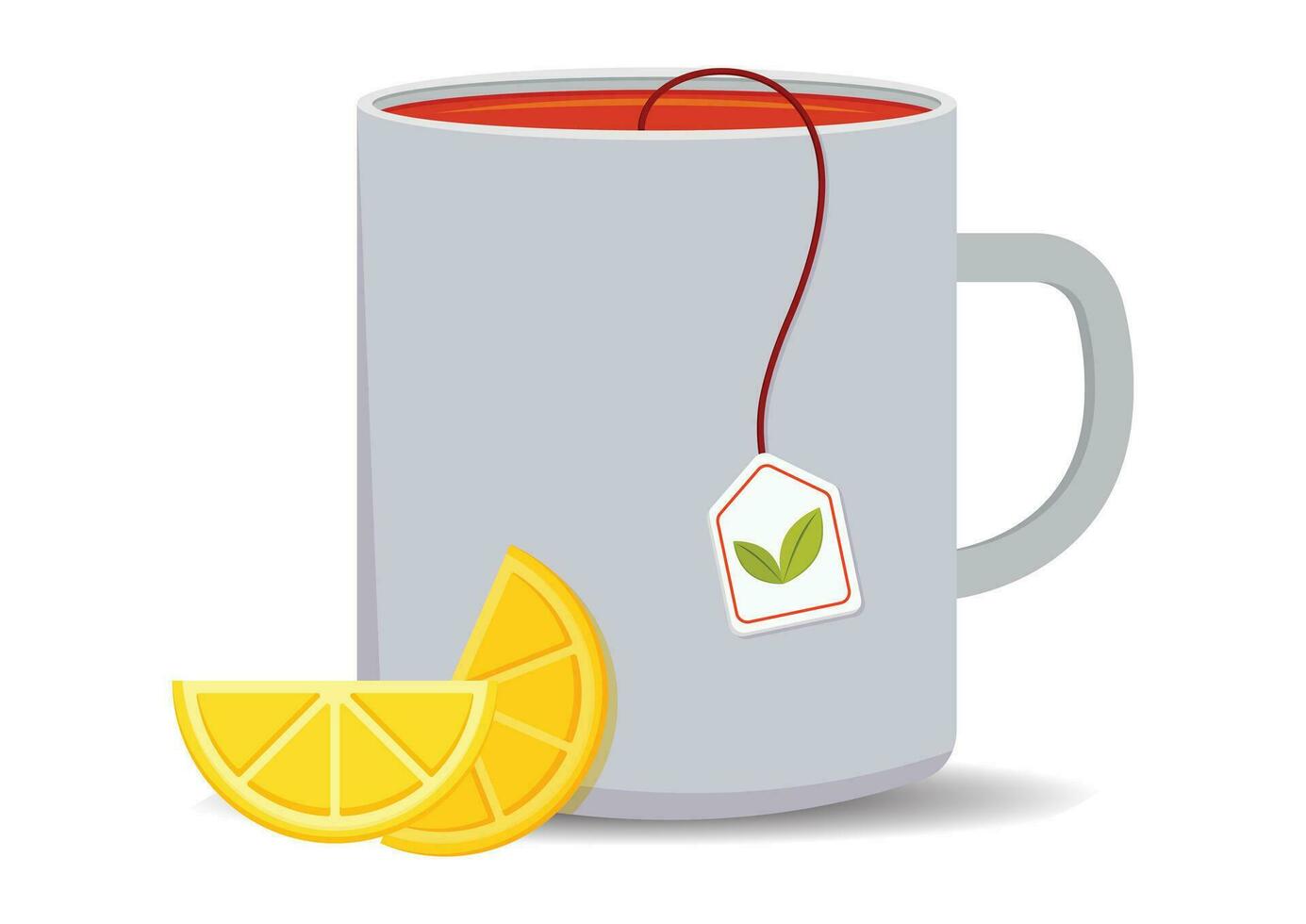 Mug of tea with two slices of lemon vector flat design