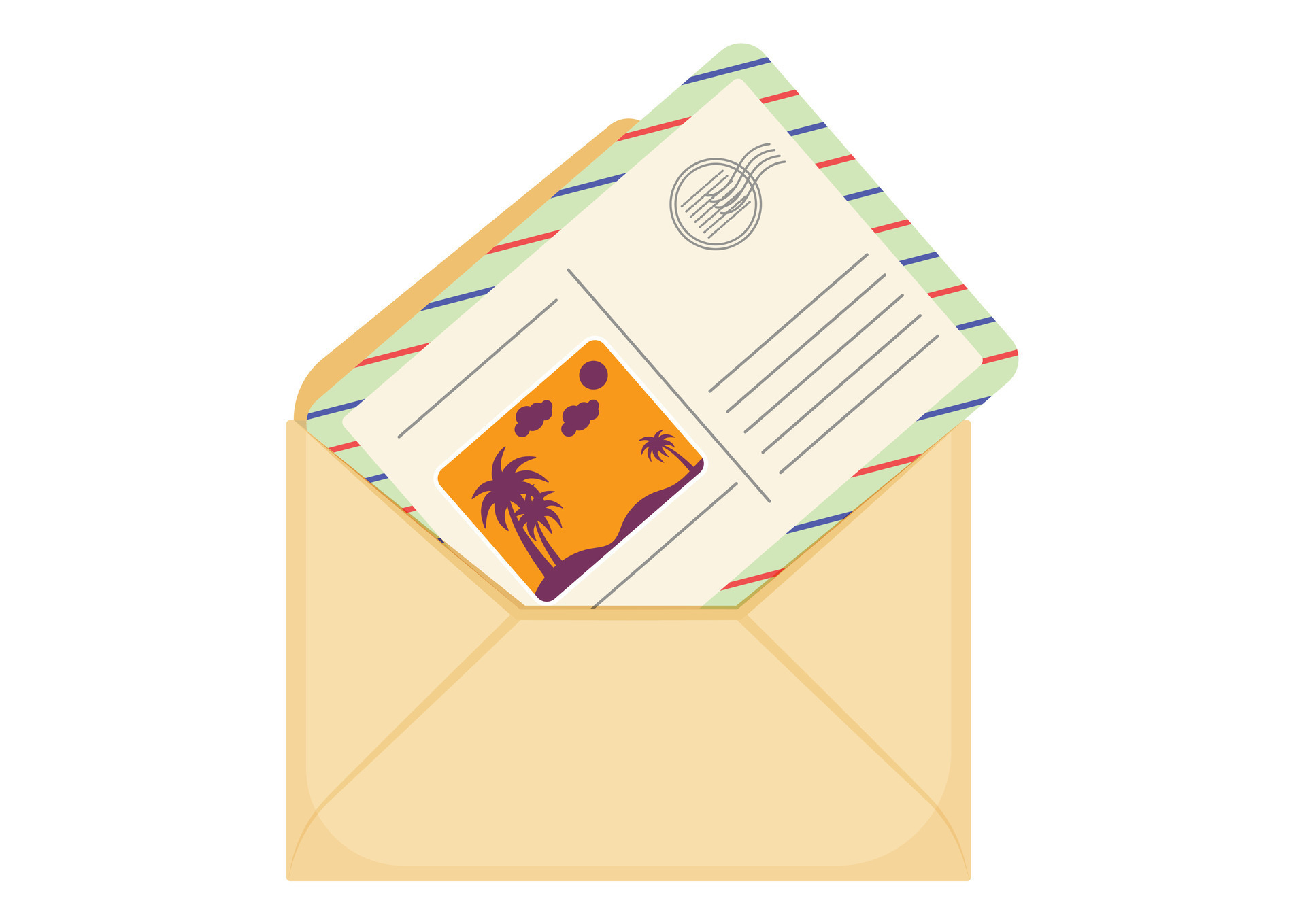 Zakreśl Właściwe Formy I Ve Bought Some Postcards Letters and postcards clipart vector flat design. Summer travel
