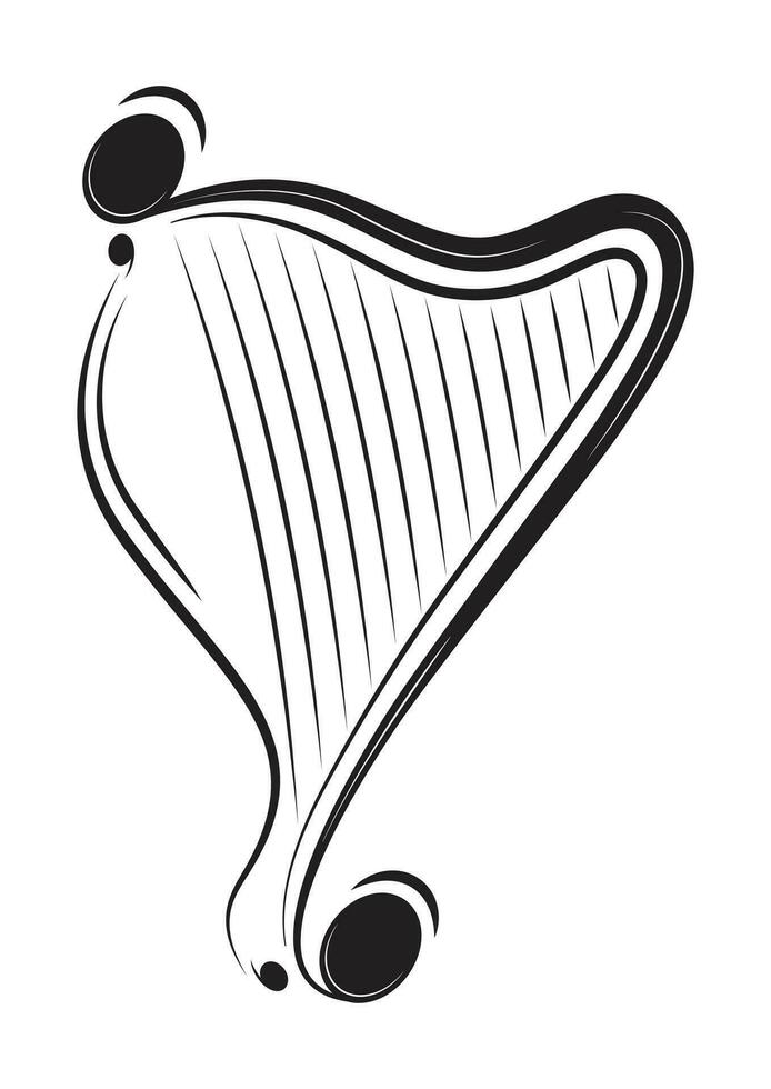 Black and White Harp Silhouette Vector