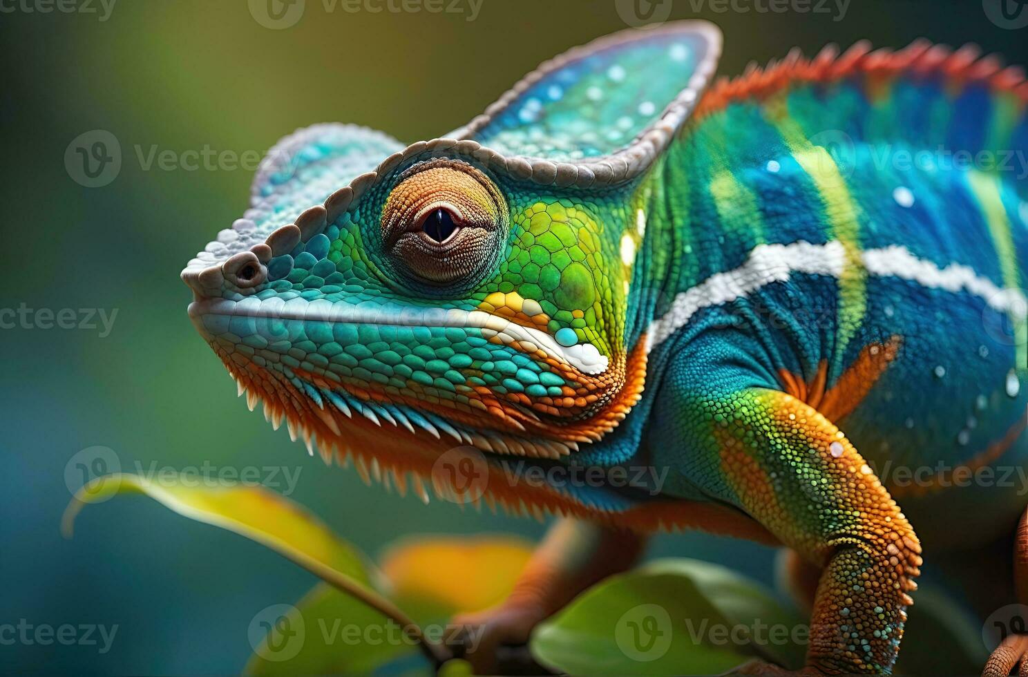 AI generated Close-up photo Exotic Reptile of chameleon with various colors of nature