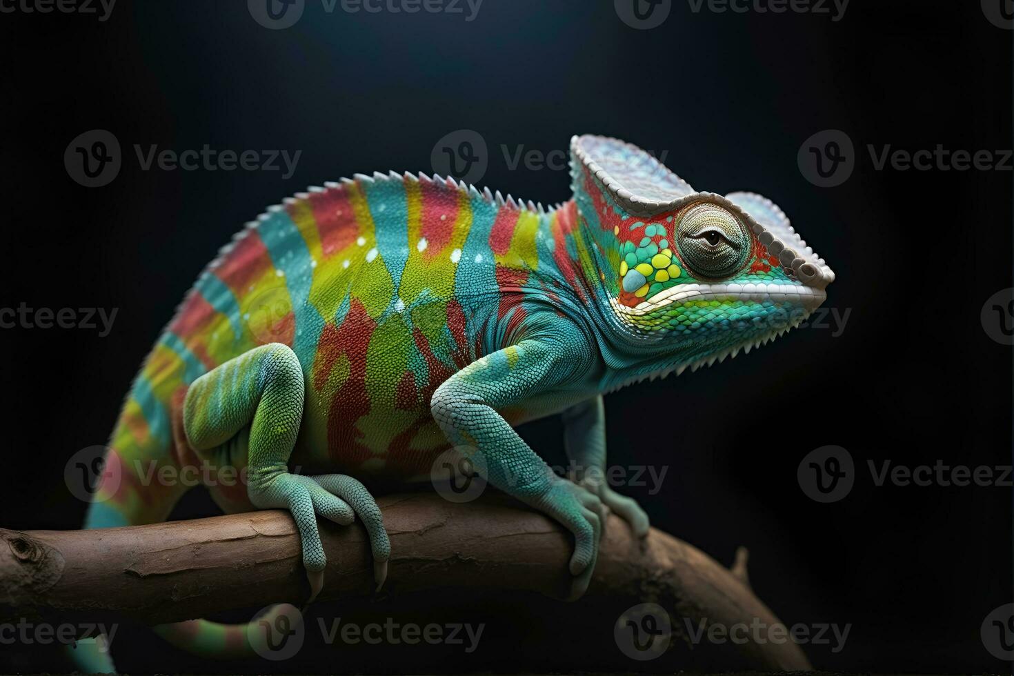 AI generated Close-up photo Exotic Reptile of chameleon with various colors of nature