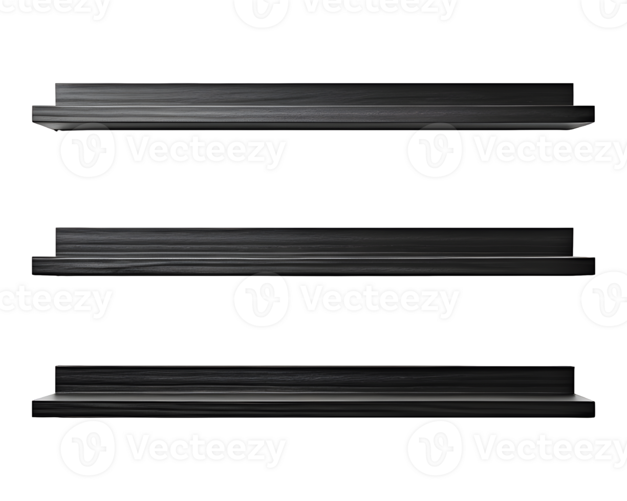 AI generated Collection of Black Wooden Shelves Isolated on Transparent Background png