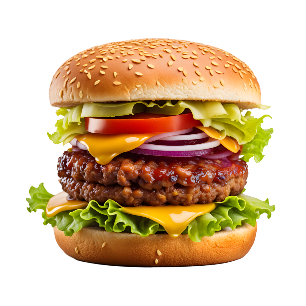 AI generated Delicious Hamburger Isolated on Transparent Background png