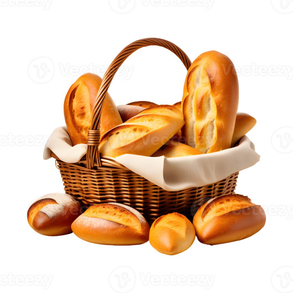 AI generated Breads in a Basket Isolated on Transparent Background png