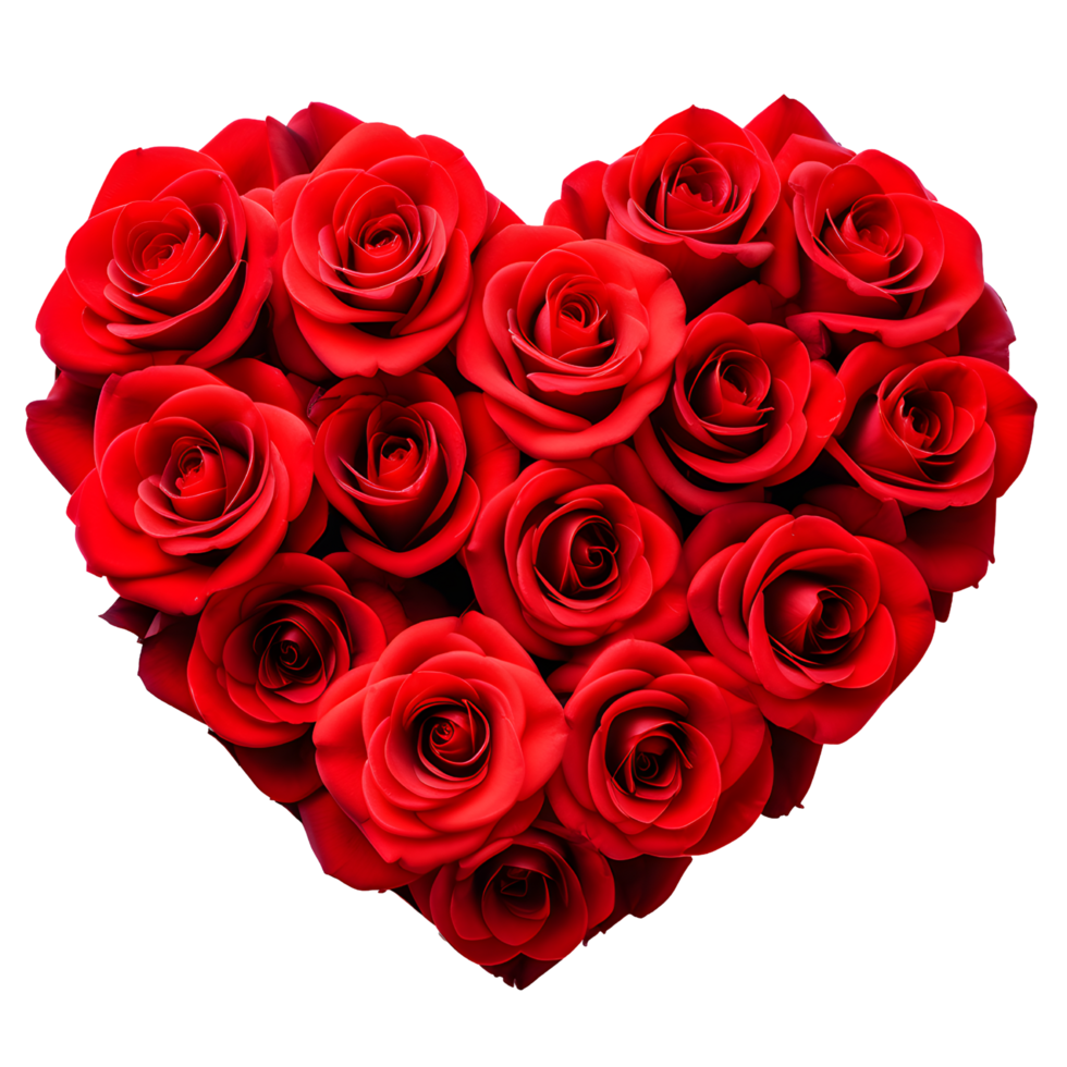 AI generated Heart Shaped Red Roses Isolated on Transparent Background png