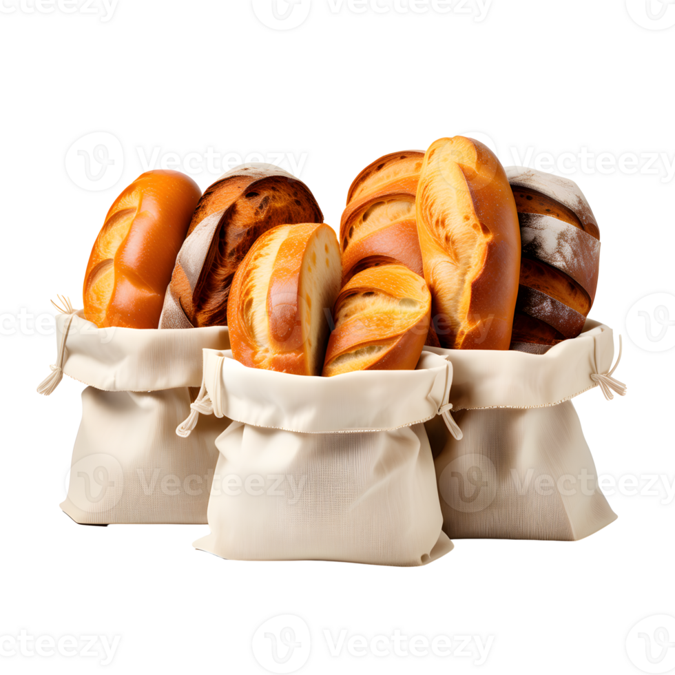 AI generated Breads in a Paper Bags Isolated on Transparent Background png