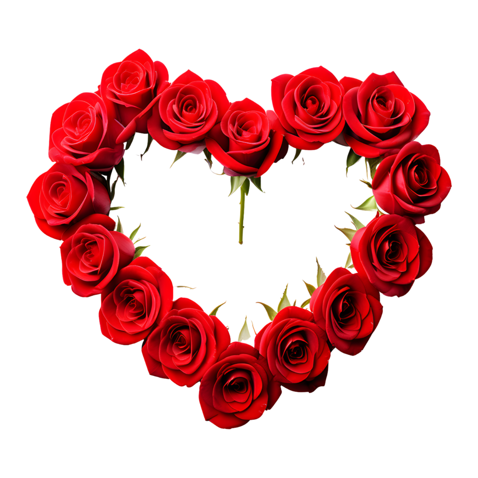 AI generated Heart Shaped Red Roses Isolated on Transparent Background png