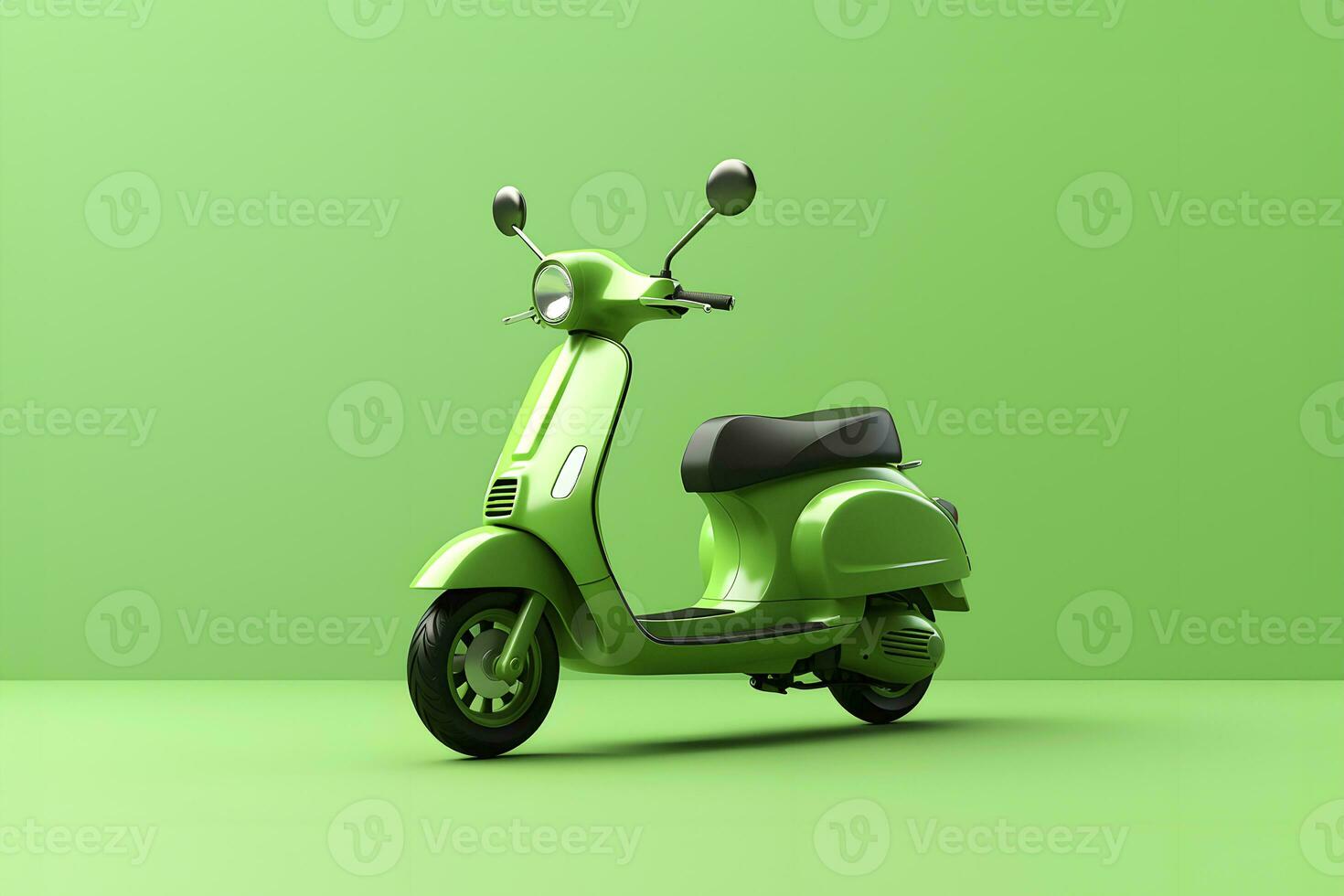 AI generated Green electric motorcycle concept of sustainable transport. AI generated photo