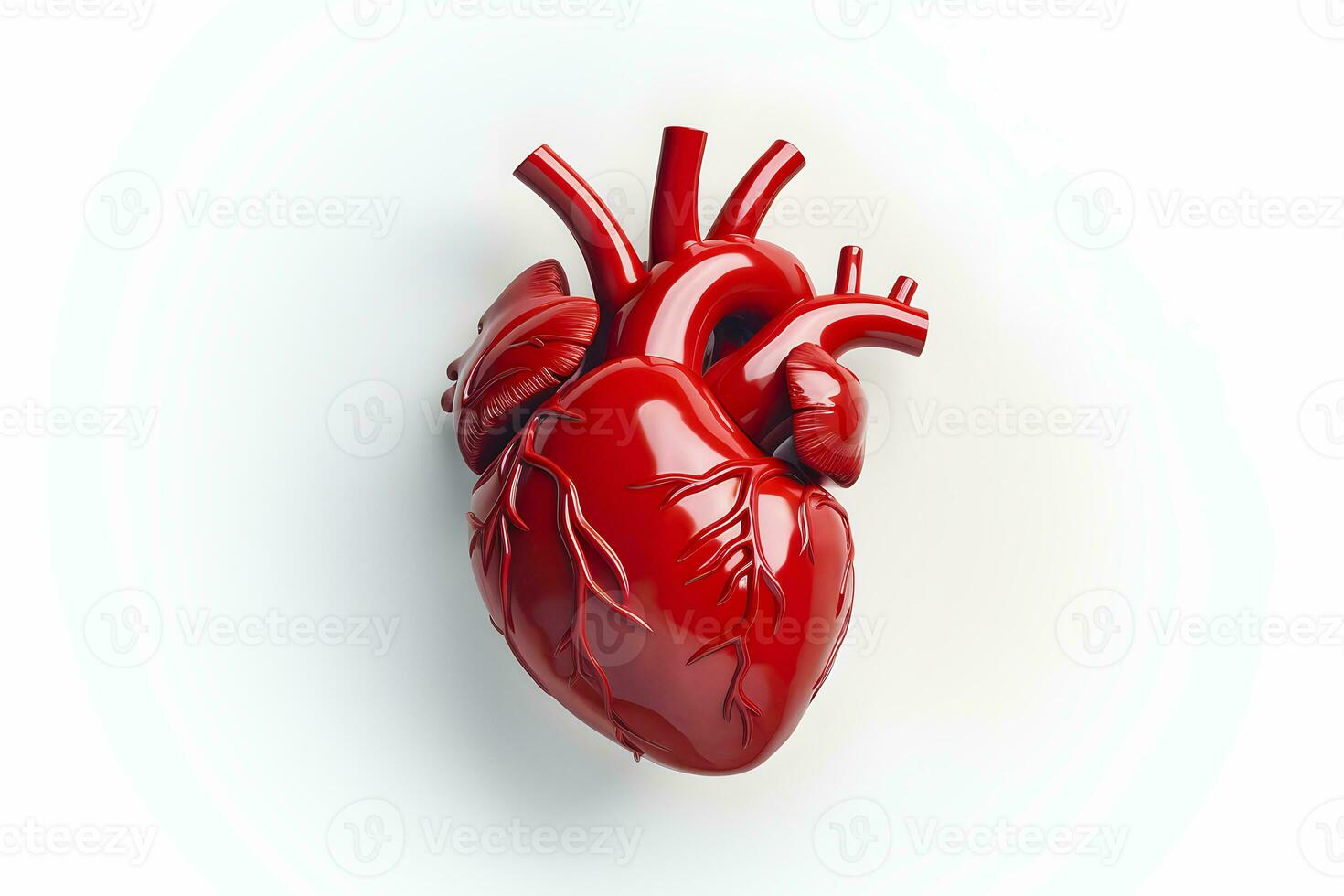 AI generated Red anatomical ceramic heart on white background. Minimalist style. Love concept. AI generated photo
