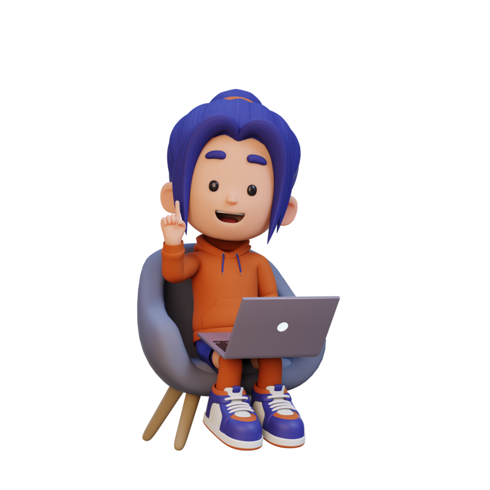 3D girl Character working on a Laptop png