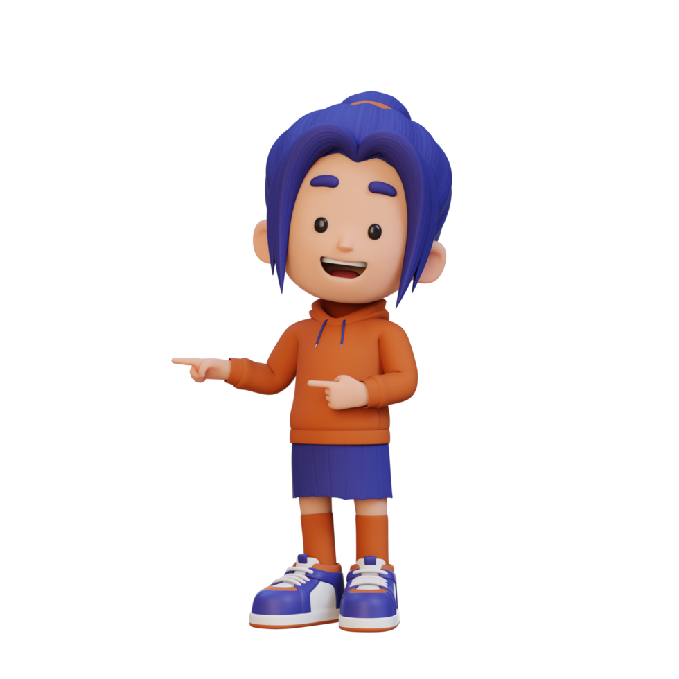 3D cute girl pointing hand to the side png