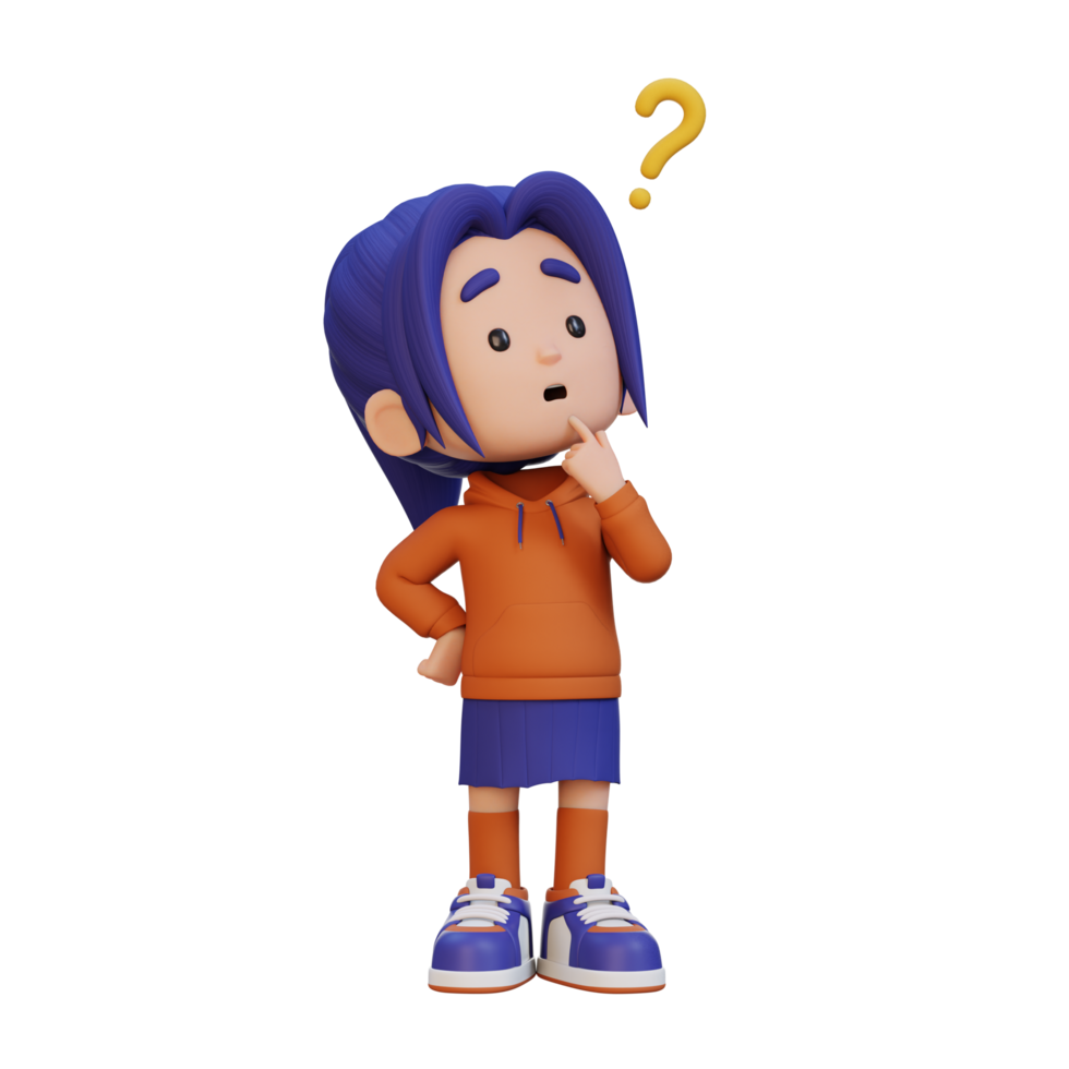 3D cute girl thinking clueless png