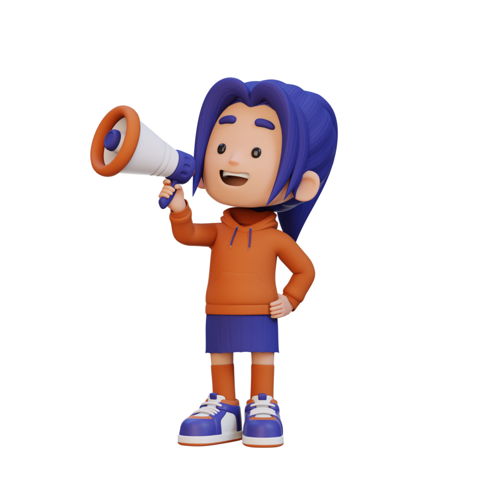 3D cute girl Character talking on Megaphone png