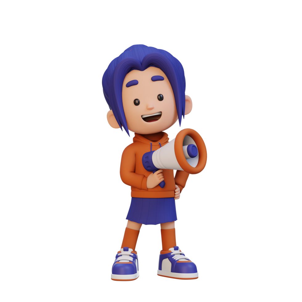 3D cute girl Character Holding a Megaphone png