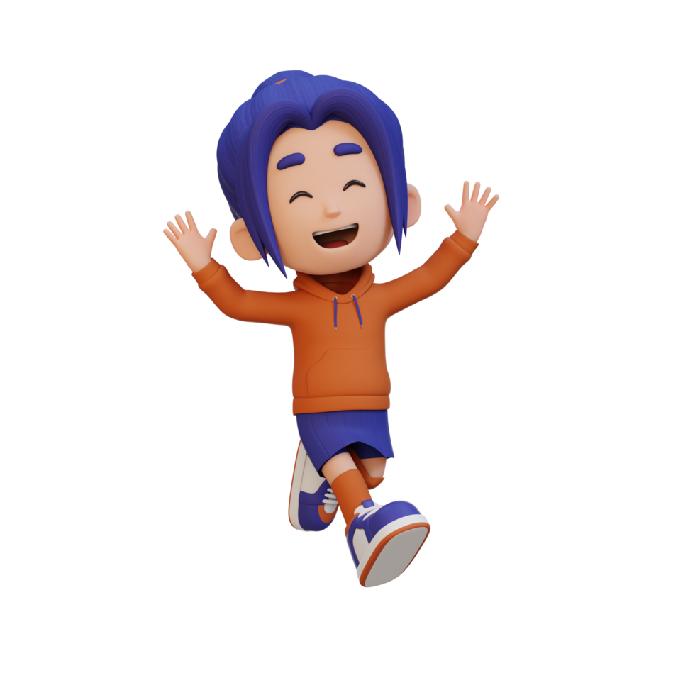 3D cute girl in jumping pose png