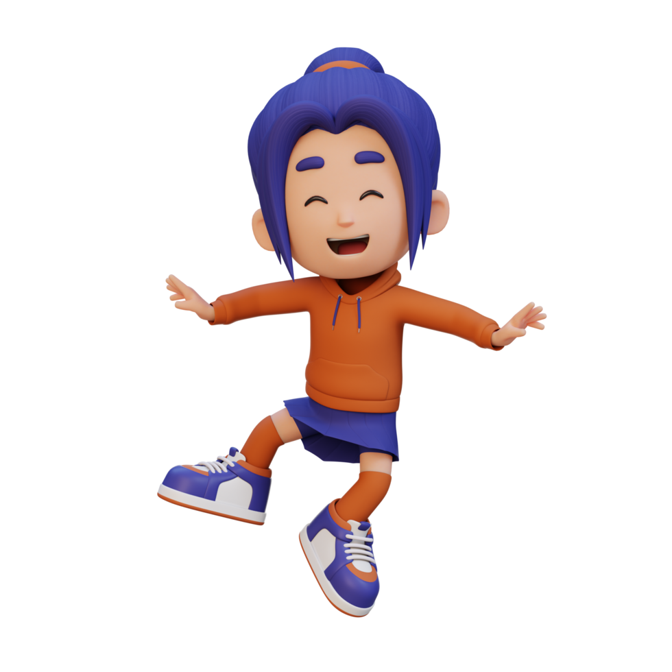 3D cute girl in jumping pose png