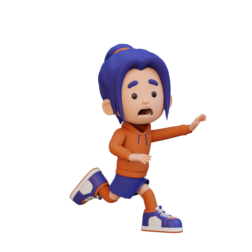 3D cute girl scary run png