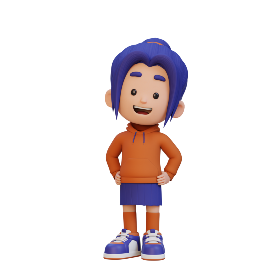 3D cute girl character in confident pose hand on hip png