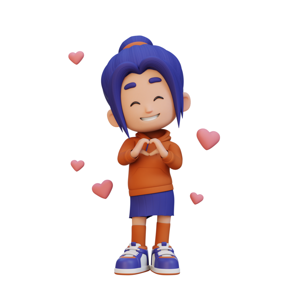 3D cute girl character in love png