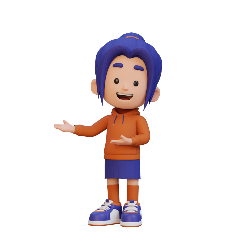 3D cute girl presenting pose png