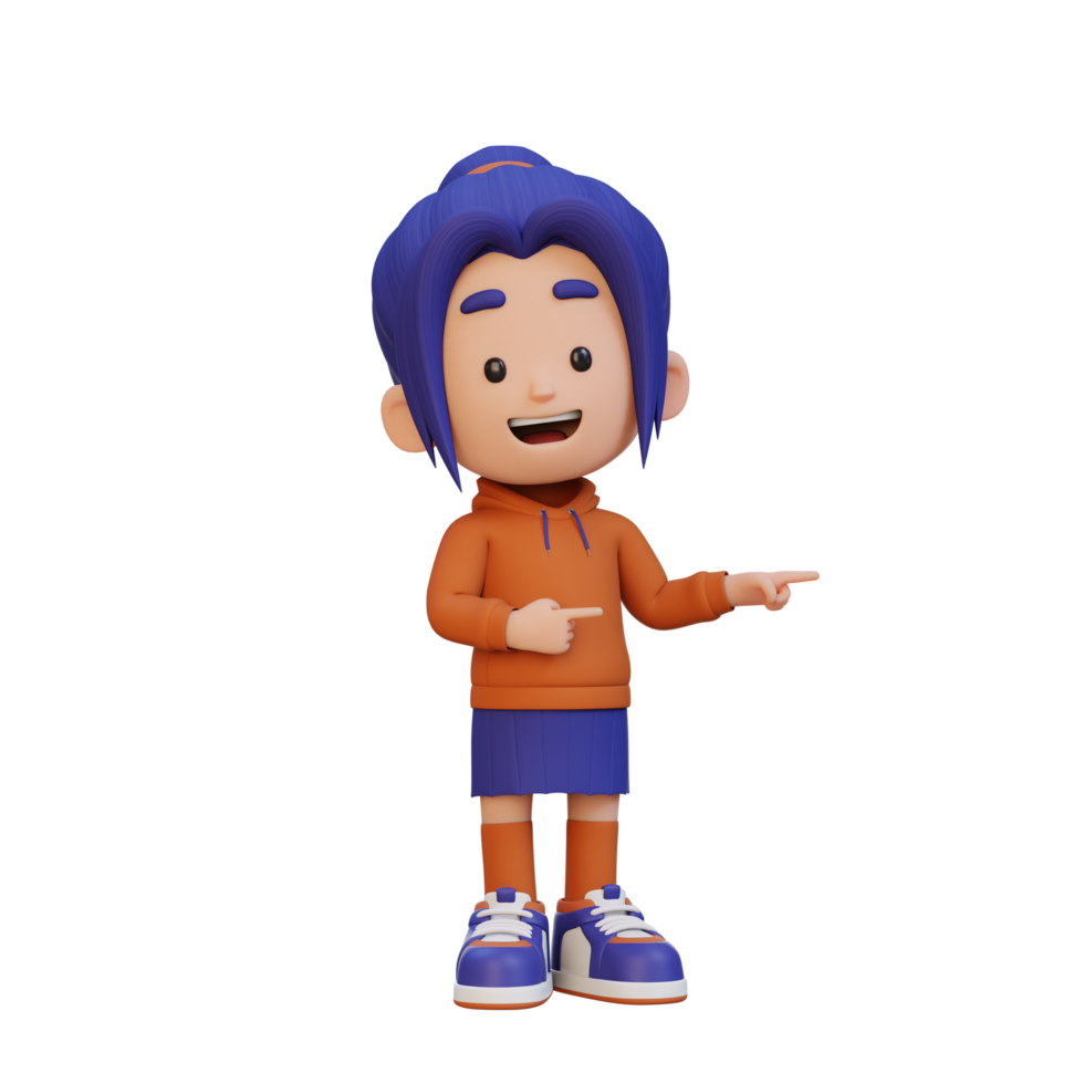 3D cute girl pointing hand to the side png