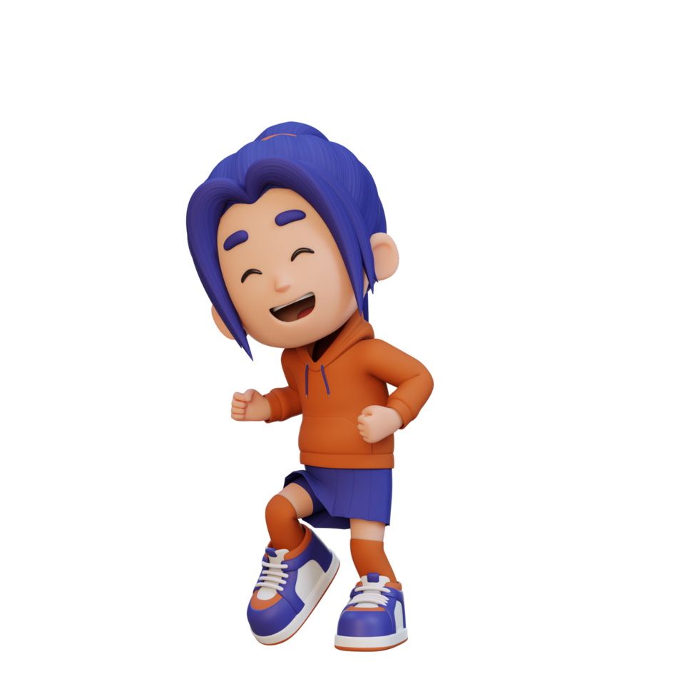 3D cute girl happy dancing png