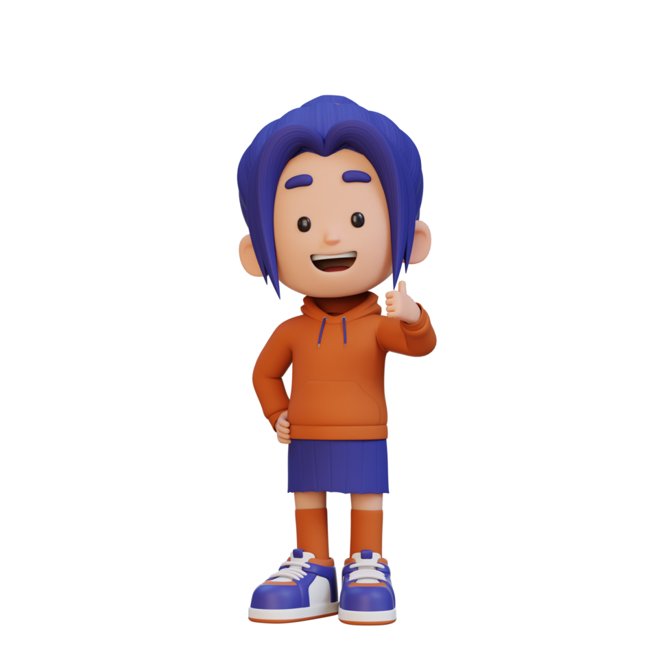 3D girl character give a thumb up with cute happy face png
