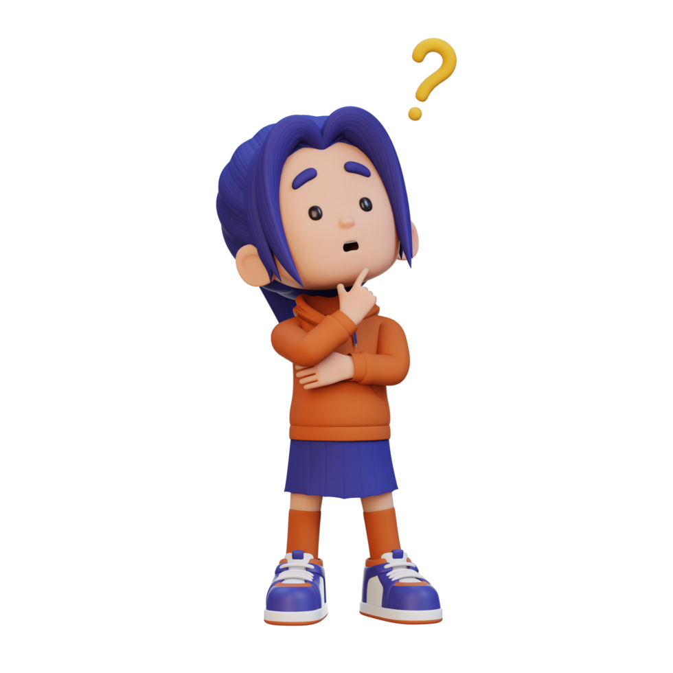 3D cute girl thinking clueless png