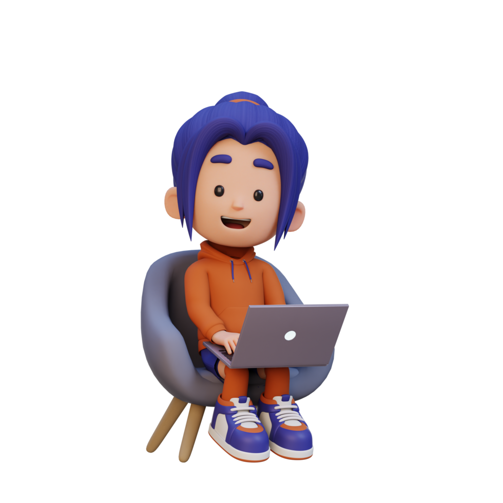 3D girl Character working on a Laptop png