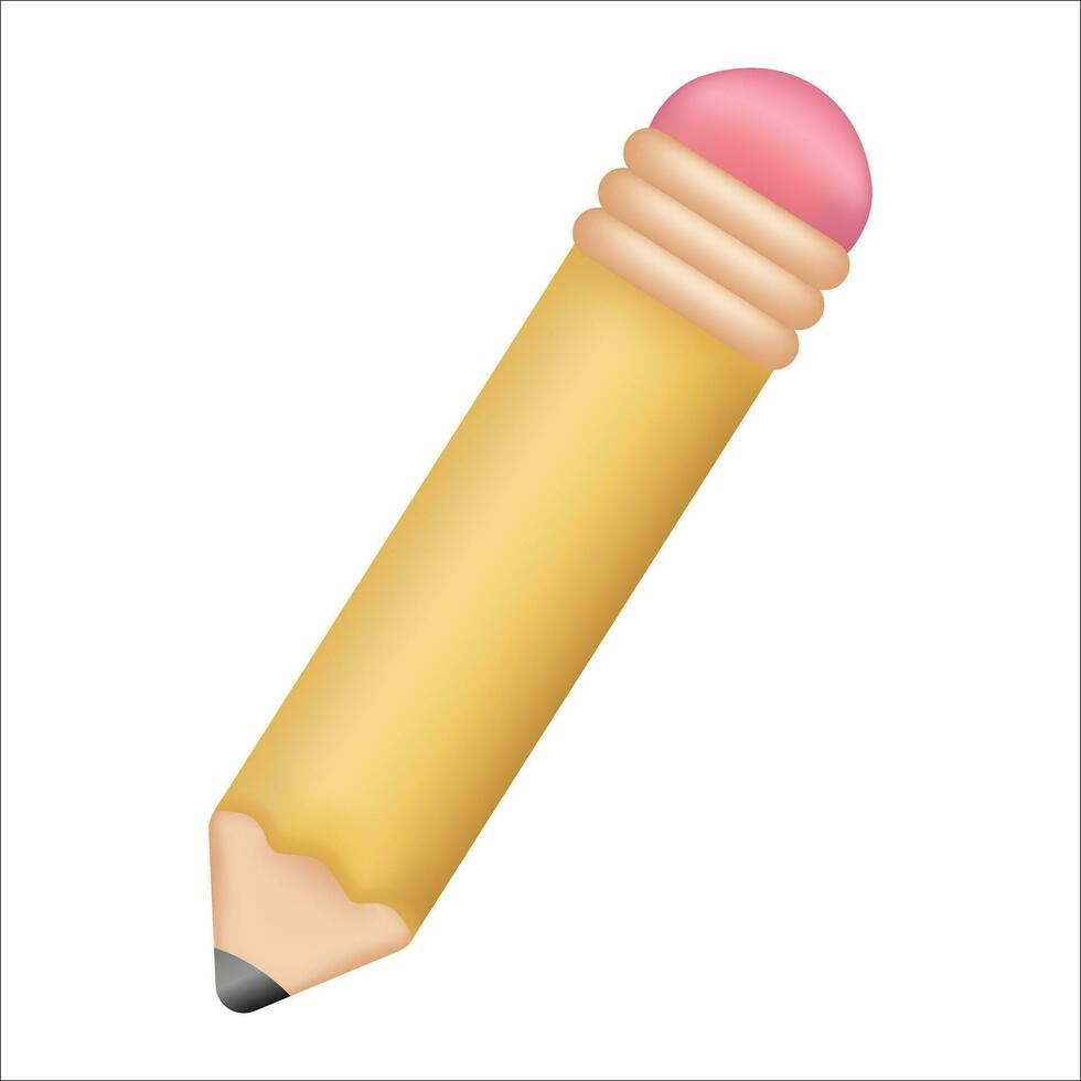 Yellow wooden pencil with rubber eraser icon. Volumetric wooden object for writing school concept. vector