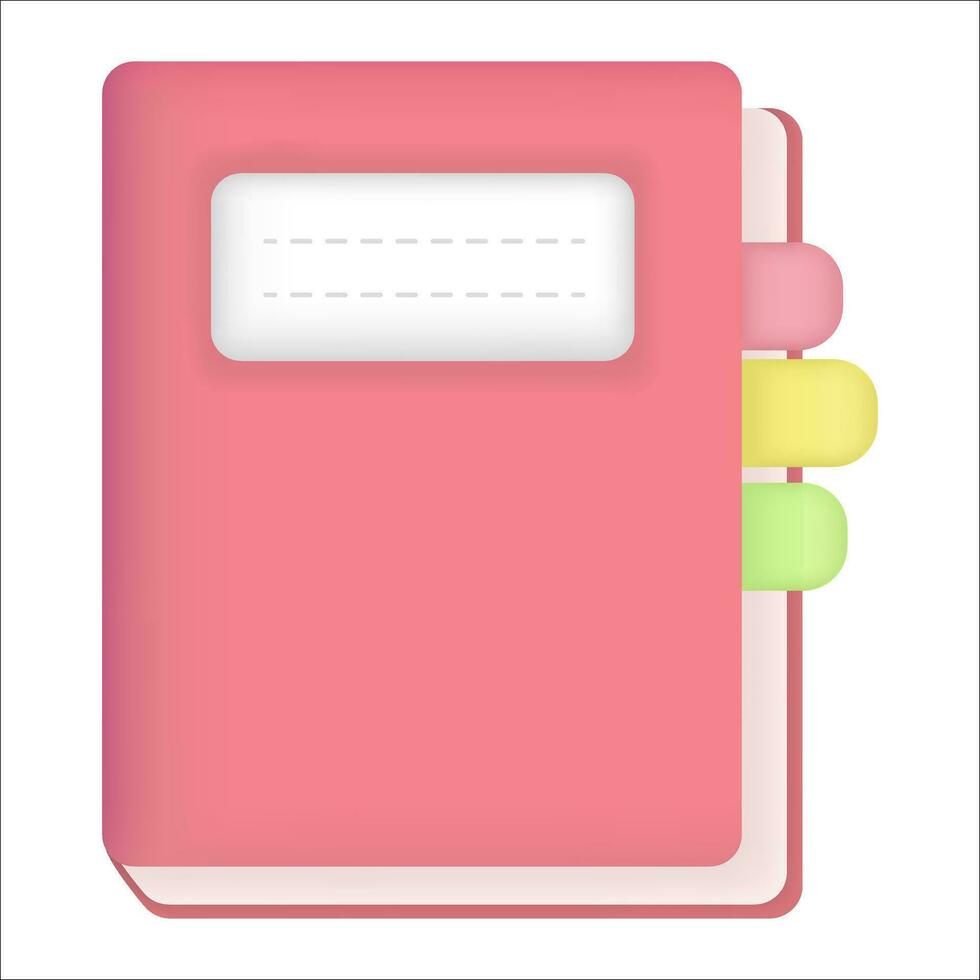 realista rosado cerrado cuaderno icono vector . papel blanco página símbolo. burlarse de arriba para educativo libro y colegio elemento.