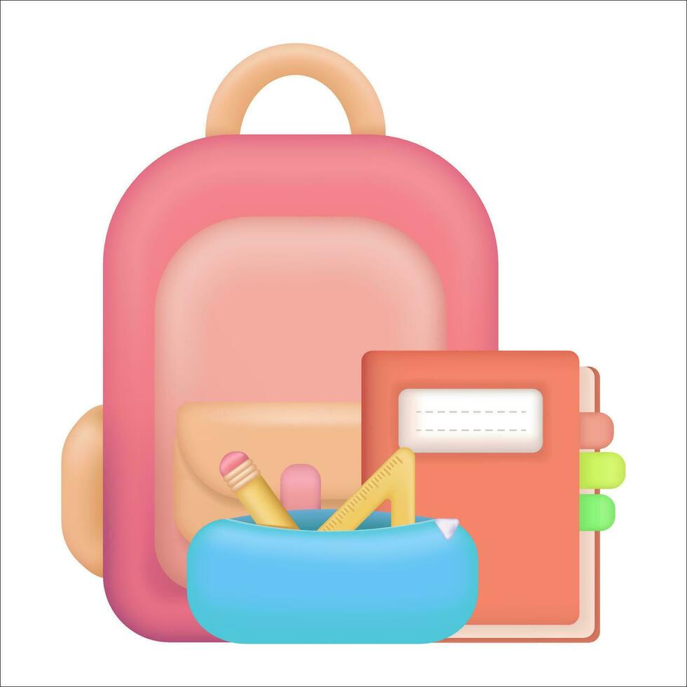 Backpack, dekstop stand, and book note icon. Illustration of study equipment vector