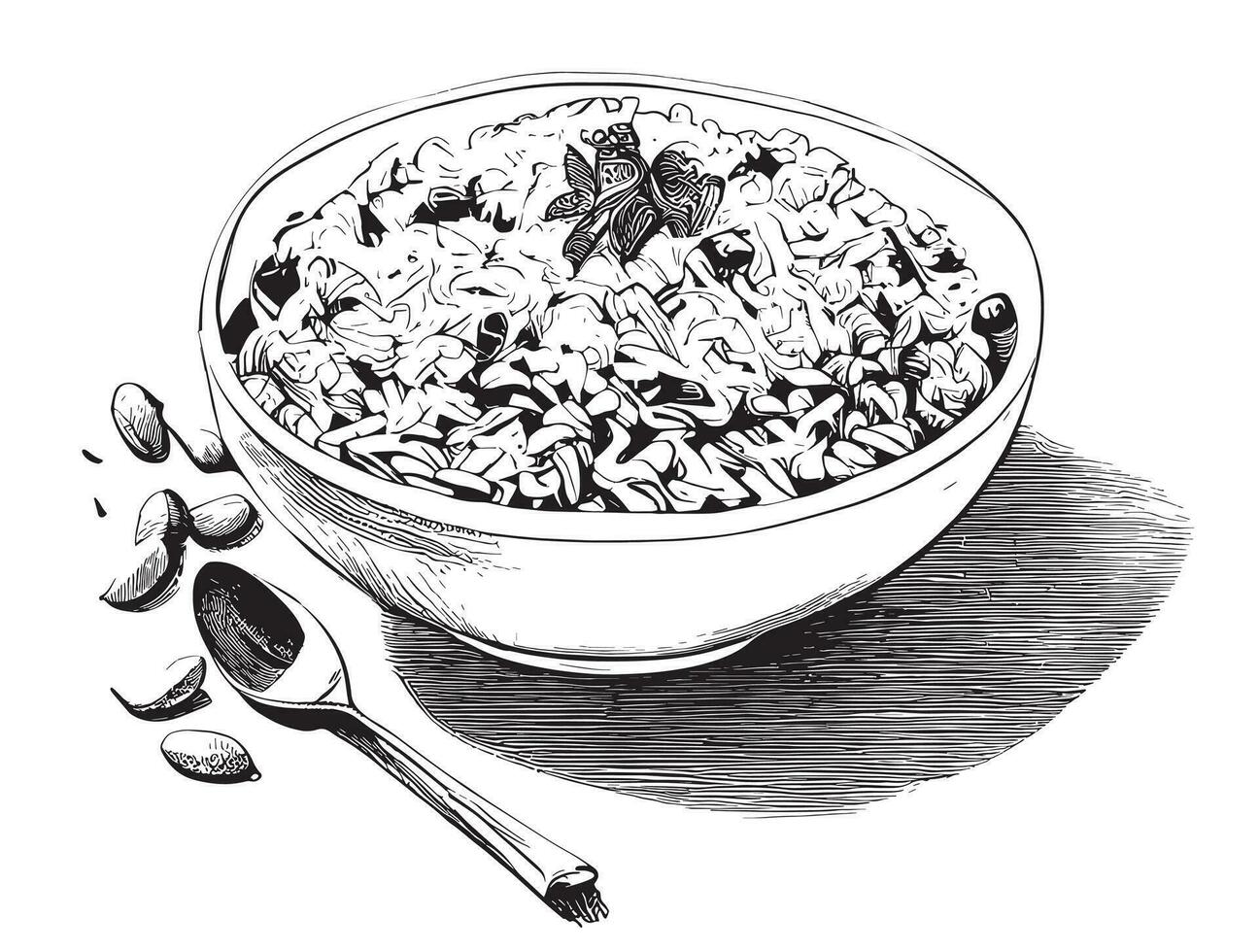 Pilaf rice with meat sketch hand drawn in doodle style Vector illustration