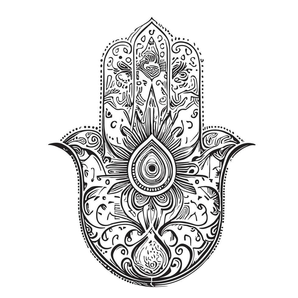 Hand of Fatima symbol sketch hand drawn in doodle style Vector illustration