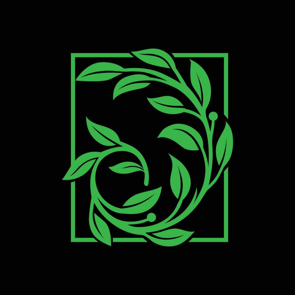 green leave floral decorative with rectangle frame vector