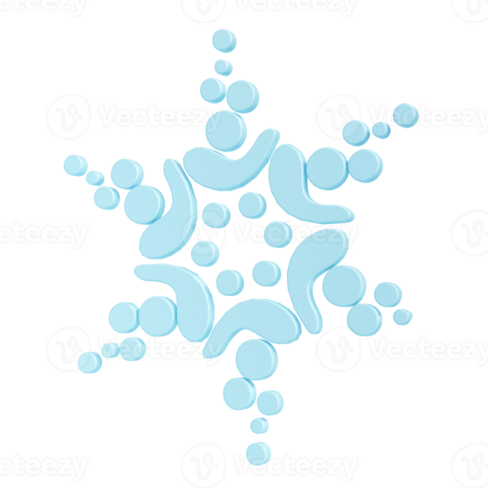 3d illustration of Christmas blue winter icon snowflake transparent. glossy surface. Happy New Year Decoration Holiday element for web design, greeting card png